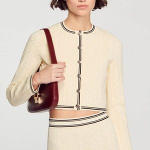 NWOT Sandro Cropped Pointelle Knit Cardigan